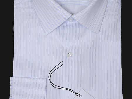 DKNY 15823 100% Cotton Boy s Dress Shirt - Stripe - White Blue Supply