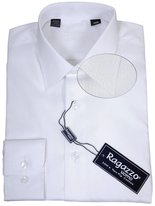 Ragazzo 17933 100% Cotton Boy s Dress Shirt - Tonal Stripe - White, Long Sleeve Online now