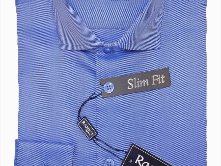 Ragazzo 15919 French Blue Slim Fit Boy s Dress Shirt - Diagonal Tonal Weave - 100% Cotton - English Spread Collar - Button Cuff Discount