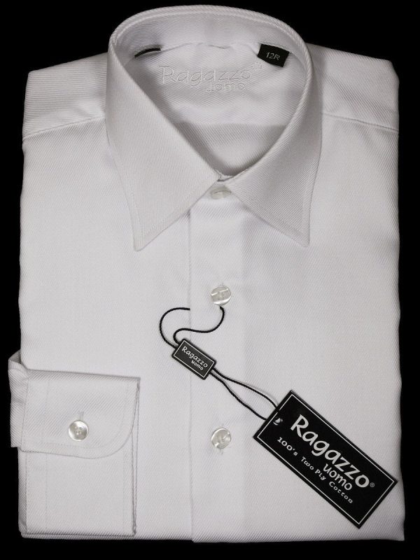 Ragazzo 10887 Boy s Dress Shirt - Tonal Diagonal Weave - White Fashion