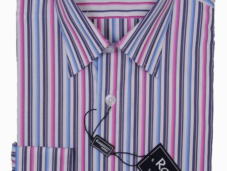 Ragazzo 15975 75% Cotton 22% Poliamide 3% Elastine Boy s Dress Shirt - Stripe - White, pink, blue, and navy, Long Sleeve Sale