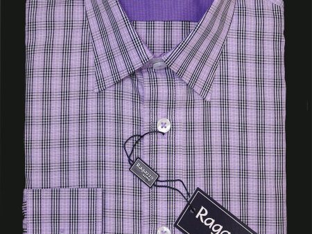 Ragazzo 15961 100% Cotton Boy s Dress Shirt - Plaid - Lavender and black, Long Sleeve Cheap