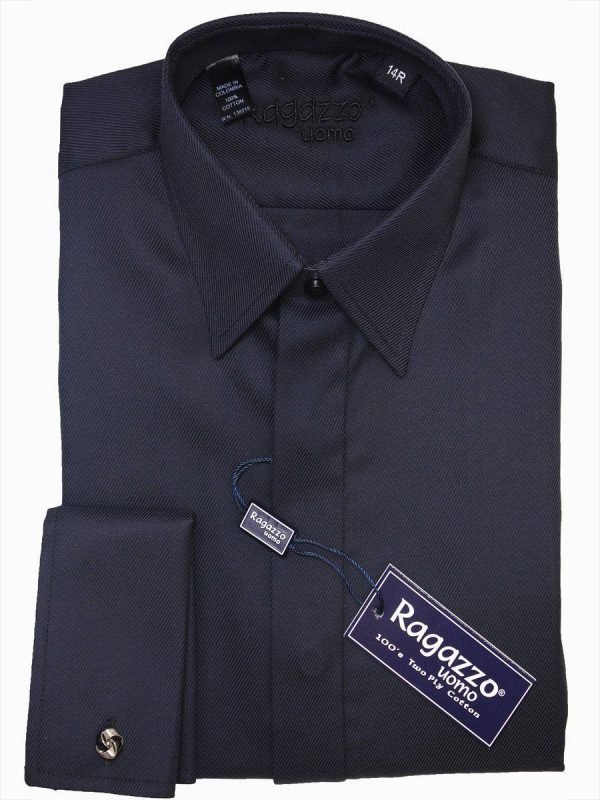 Ragazzo 15940 Black Boy s French Cuff Dress Shirt - Diagonal Tonal Weave - 100% Cotton - Hidden Placket Online now