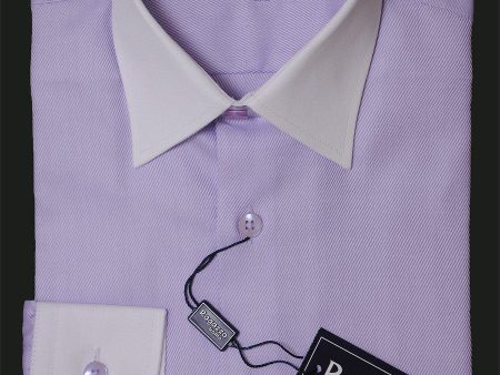 Ragazzo 15933 Lavender White Boy s Dress Shirt - Diagonal Tonal Weave - 100% Cotton - White Collar Cuffs - Button Cuffs Fashion