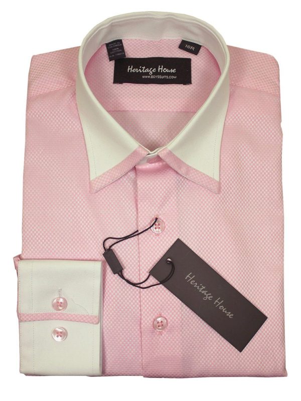 Heritage House 20362 100% Cotton | 100 s - 2 Ply Boy s Dress Shirt - Box Weave - Pink And White Discount