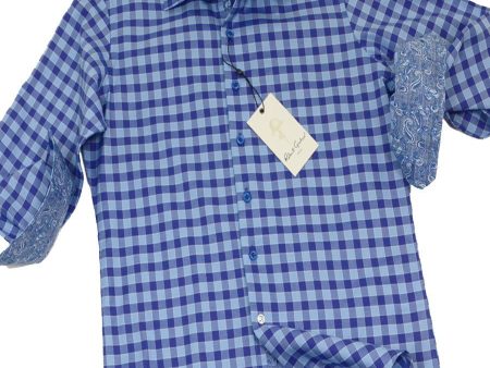 Robert Graham 19859 100% Cotton Boy s Sport Shirt - Plaid - Navy Blue, Modified Spread Collar Online