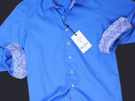 Robert Graham 18005 100% Cotton Boy s Sport Shirt - Jacquard Paisley - Blue, Modified Spread Collar For Cheap