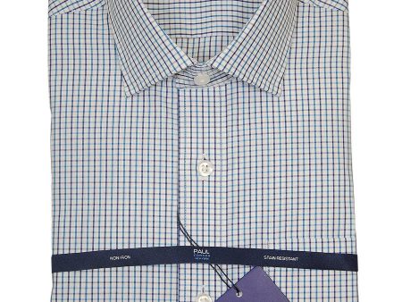 Paul Edward 17742 100% Cotton Boy s Dress Shirt - Check - Turquoise Navy, Long Sleeve Online Sale