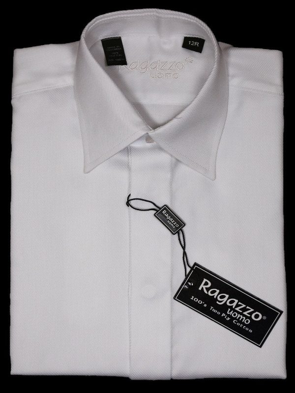 Ragazzo 10887 Boy s Dress Shirt - Tonal Diagonal Weave - White Fashion