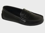 Polo 20058 100% Leather and Lining Boy s Loafer Shoes - Driving Penny - Black, Rubber Sole with treaded heel Online now